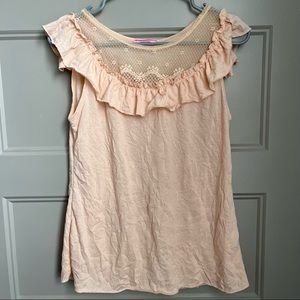 Energie Light Blush/Pink Lace Ruffled Sleeveless Blouse Woman’s Size L